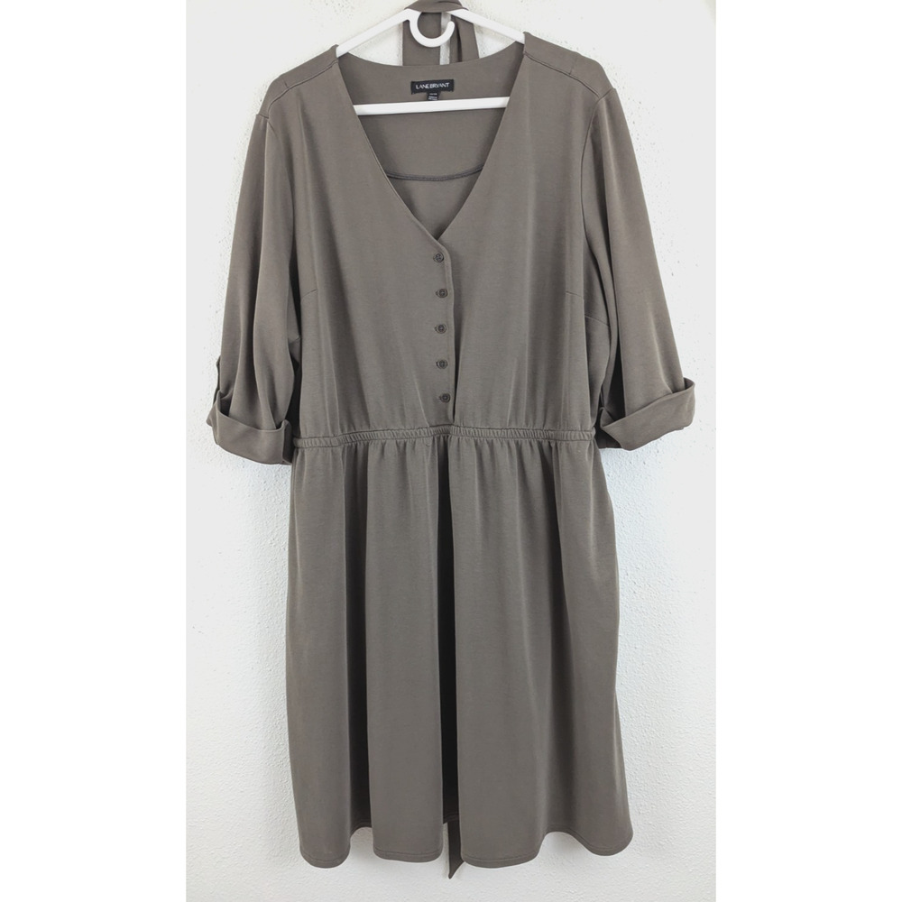 Lane Bryant sz 22/24 knit Dress elastic waist + belt olive green knee 3762